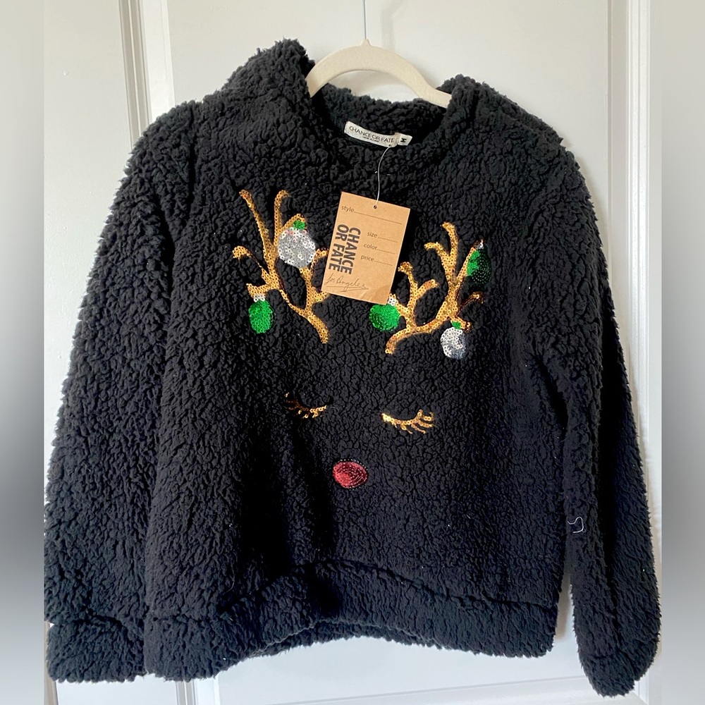 Boutique black fuzzy reindeer Christmas sweater never worn